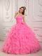 Side Hand Made Flowers Ruffle Pink Skirt Quinceanera Dress Shop