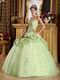 Yellow Green Cheap Quinceanera Gown With Handmade Flowers