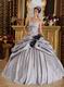 Black Handmade Flowers Quinceanera Dress Gray Taffeta