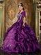 Strapless Purple Embroidered Quinceanera Gown With Shawl