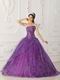 Strapless Purple Quinceanera Dress With Beaded Embroidery