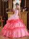 Gradient Color Contrast Pink Single Shoulder Quinceanera Gown