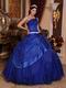 Sapphire Blue Puffy Skirt Quinceanera Dress Single One Shoulder