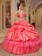 Coral Red And Hot Pink Quinceanera Dress With One Shoulder Skirt