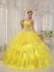 Bright Canary Yellow Cascade Layers Princess Quinceanera Gown