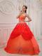 Strapless Puffy A Skirt Quinceanera Dress In Orange Red