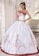 White Quinceanera Dress With Wine Red Embroidery Details