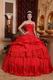 Crimson Sweetheart Neck Quinceanera Dress 2014 Style