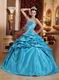 Teal Blue Strapless Appliqued Dress Quinceanera Gown