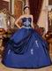 Navy Blue Puffy Floor Length Skirt Evening Ball Gown