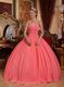 Watermelon Chiffon V-neck 2014 Spring Quinceanera Gown