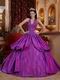 Applique Emberllish Dark Magenta Halter Quinceanera Gown