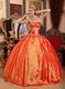 Appliqued Strapless Sleeveless Orange Red Quinceanera Dress