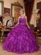 Purple Single One Shoulder Neck Puffy Military Ball Gown