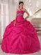 Spring Green Flower Decorate Deep Pink Quinceanera Girls Dress