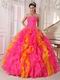 Hot Pink and Orange Ruffled Skirt Quinceanera Dress Contrast Color