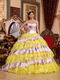 Sweetheart Bright Yellow And Printed Layers Quinceanera Dress