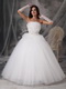 Off White Strapless Floor-length Tulle Puffy Wedding Gown Discount Low Price