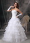 Fashionable Sweetheart Pure White Ruffles Wedding Gown Low Price