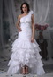 White Mermaid One Shoulder Wedding Dress High Low Layers Low Price