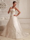 Satin Embroidery Over Bodice A-line Wedding Dress With Court Train Low Price