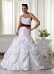 White Chapel Train Wedding Dress With Wine Red Belt Low Price