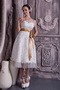 Sheath Sweetheart Tea-length Ribbon Lace Wedding Dress Short Low Price