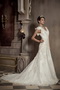 V-neck Chapel Train Rose Flowers Organza Wedding Dress Ivory Low Price