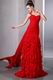 Amazing One Shoulder Cascade Skirt Red Evening Chiffon Dress