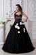 Sweetheart Balck Evening Gown With White Flowers Decorate