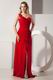 Designer One Shoulder Rosette Sexy Split Red Evening Dress