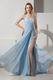 One Shoulder Baby Blue Evening Dress With Split Skirt