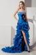 Unique Feather Ruffle Layers Split Skirt Blue Evening Dress