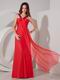 Hot Pink V-neck Empire Front Drapped Chiffon Prom Dress