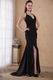 Halter Black Chiffon Evening Dress With Side Split