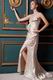 Formal Sweetheart Champagne Prom Dresses With Side Split