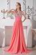 Straps Watermelon Chiffon Prom Dress With Flaring Beaded Bodice