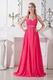 Pretty Halter Top Ruched Floor Length Deep Pink Formal Occasion Dress