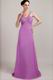 V Neckline Lilac Chiffon Handmade Long A-line Prom Dress