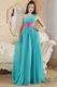 One Shoulder Turquoise Prom Dress With Fuchsia Sash