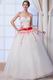 Elegant Strapless White Puffy Prom Ball Gown With Red Embroidery