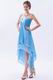 V-Shaped Strapless Asymmetrical High Low Layers Aqua Prom Gown
