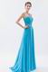 Pretty Side Drapped Aqua Prom Dress With Split In New York