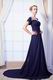 Decent Short Sleeves Navy Blue Chiffon Prom Dress With Beading