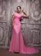 V-neck Rose Pink Handmade Chiffon Dress For Evening Party