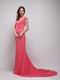 Off Shoulder Coral Red V-neck Dresses For Evening Wear