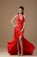 Sexy Halter Side Split Skirt Floor Length Scarlet Prom Dress