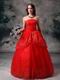 Strapless Wine Red Organza Puffy Prom Quinceanera Dress