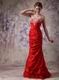 Strapless Applique Bodice Wine Red Chiffon Prom Dress Gowns