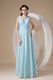 V Neck Floor Length Chiffon Skirt Baby Blue Prom Dress Maker